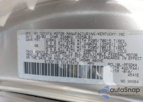 2002 Toyota Sienna Ce from USA, damaged, VIN 4T3ZF19C92U476478